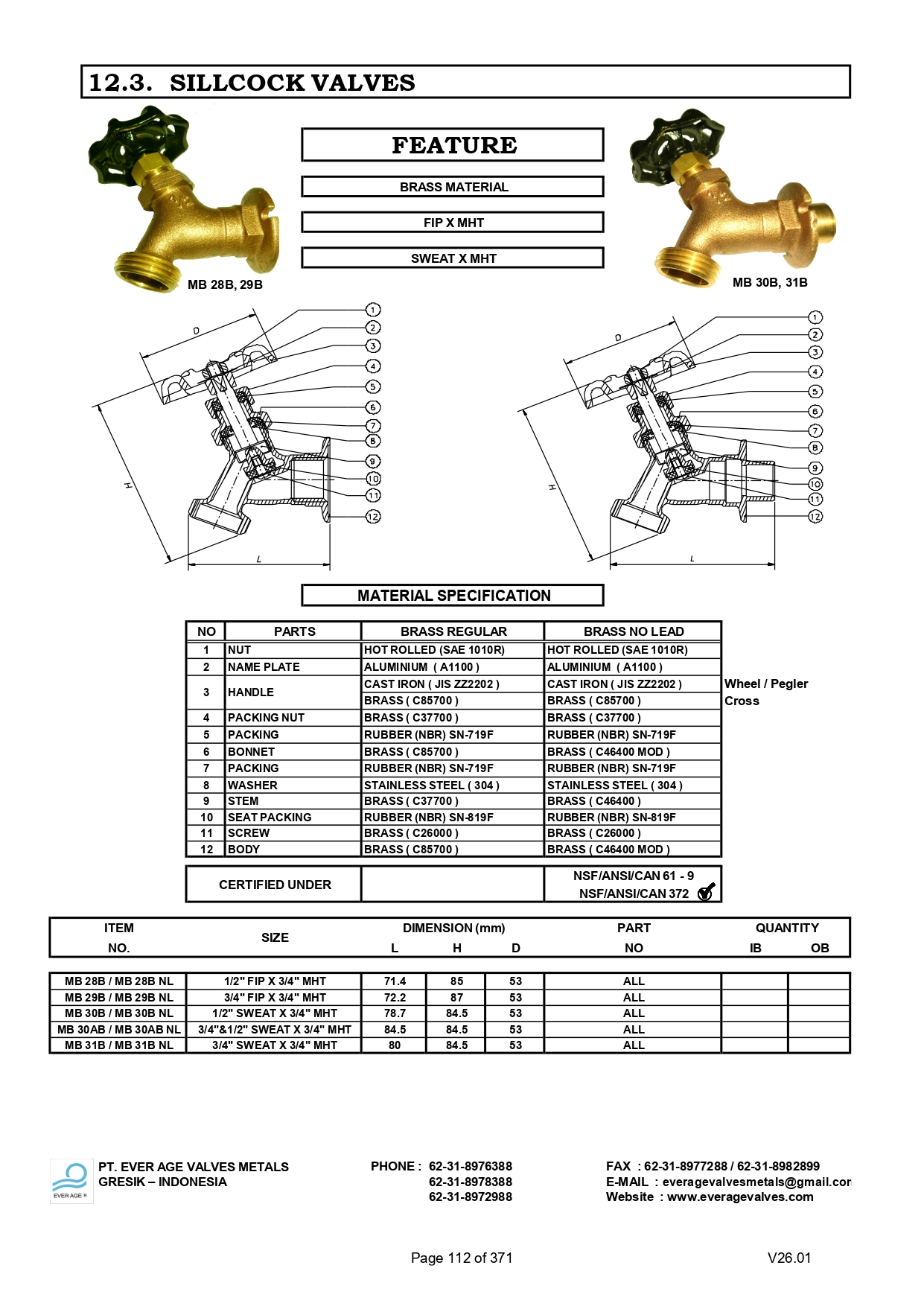 SILLCOCK VALVES - MB 28 B - MB 31 B